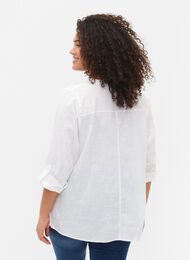 Shirt blouse in cotton with a v-neck, Bright White, Model