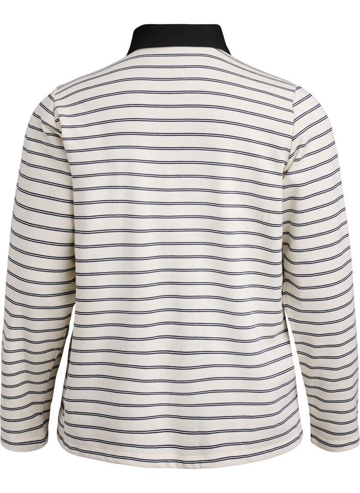 Striped polo shirt with zipper, White, Packshot image number 1