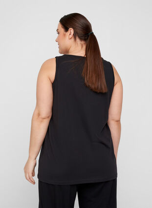 Sleeveless cotton sports top with print, Black Dont Look Back, Model image number 1