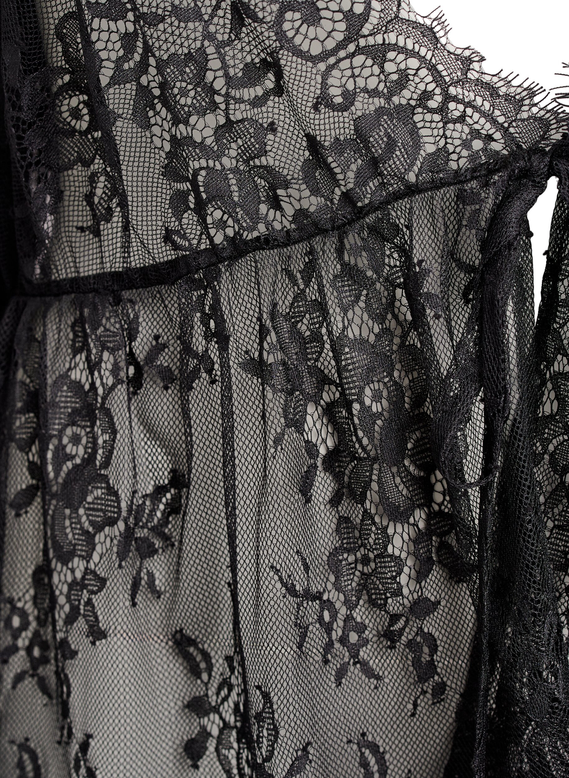 Zizzifashion Lace top with tie detail and 3/4 sleeves, Black, Packshot image number 2