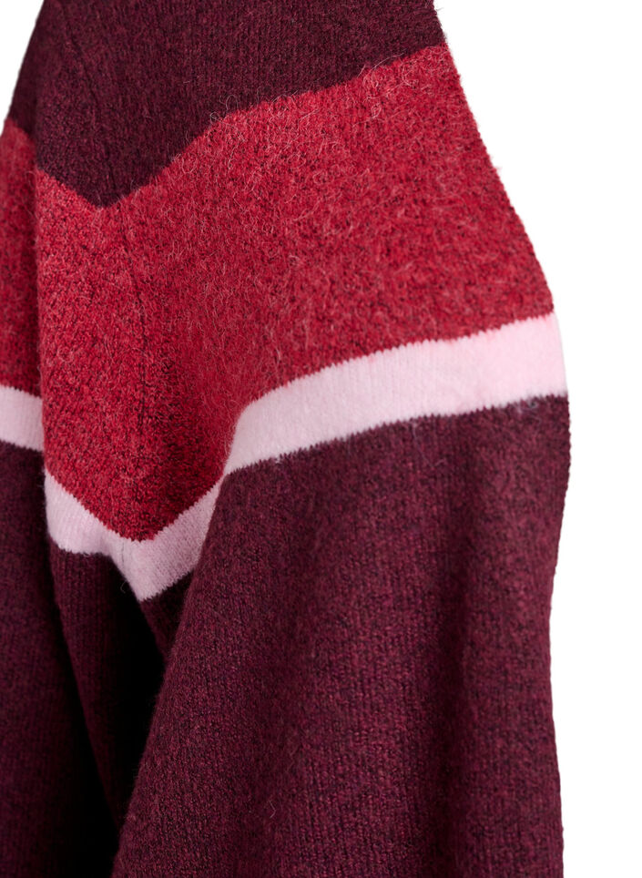 Long knit cardigan with wide stripes, Dark Bordeaux, Packshot image number 2