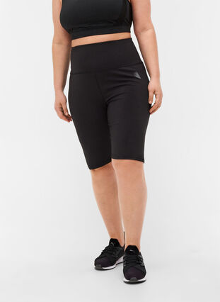 Long, close-fitting gym shorts with a high rise waist, Black, Model image number 0