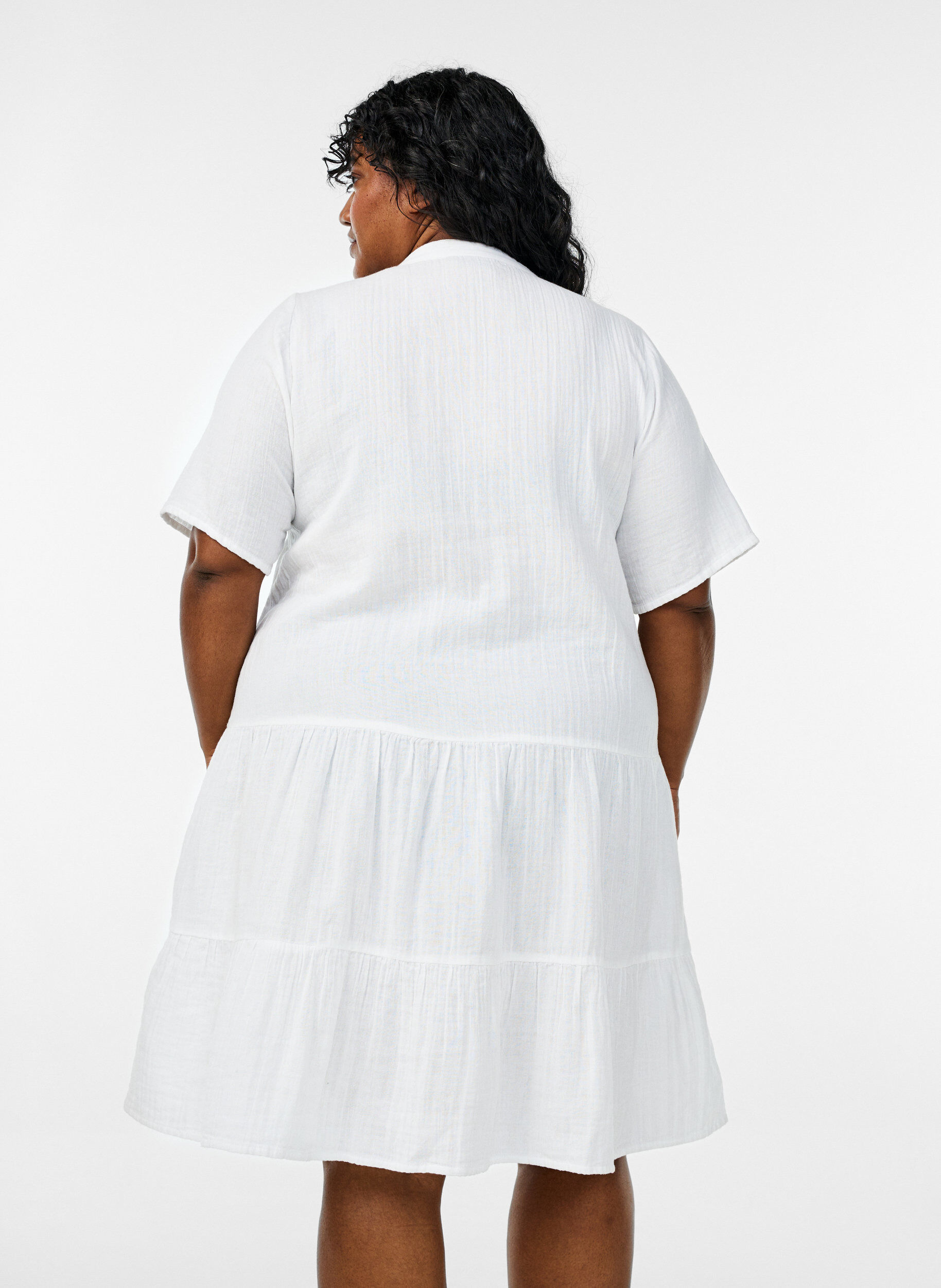 Zizzifashion Short A-line dress in cotton muslin, White, Model image number 2