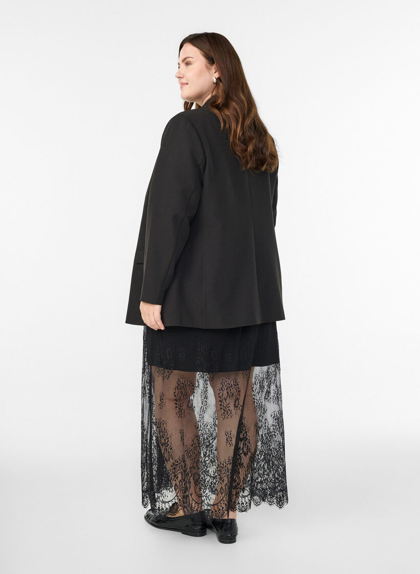 Long lace skirt with elastic waist, Black, Model image number 1