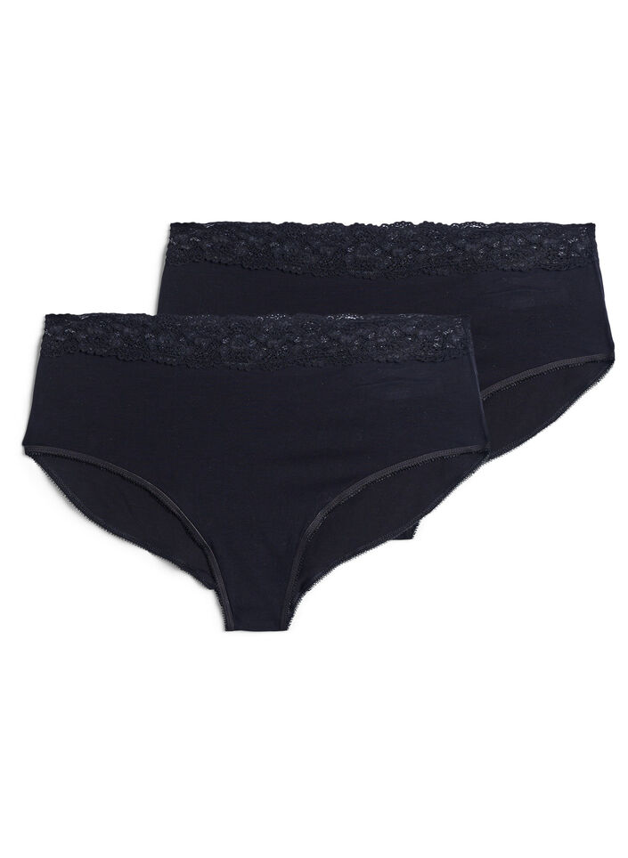2-pack cotton briefs with lace, Black, Packshot image number 1