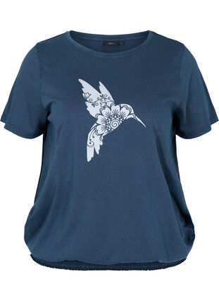 Organic cotton t-shirt with smocking, NavyBlazer Acid Bird, Packshot image number 0