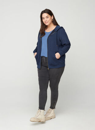 Sweater cardigan with a hood a zip, Navy Blazer, Model image number 2
