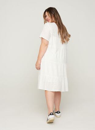 Short-sleeved dress with broderie anglaise, Bright White, Model image number 1