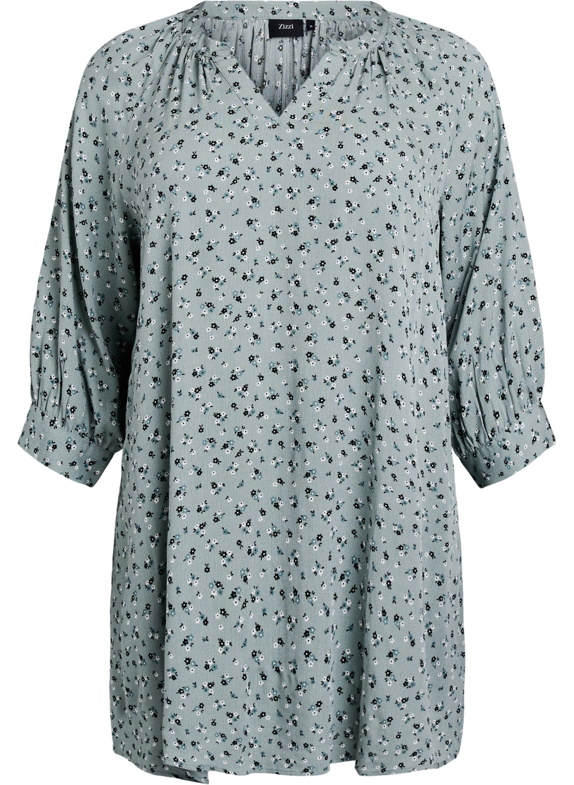 Zizzifashion Tunic with floral print and 3/4 sleeves, Green, Packshot image number 0