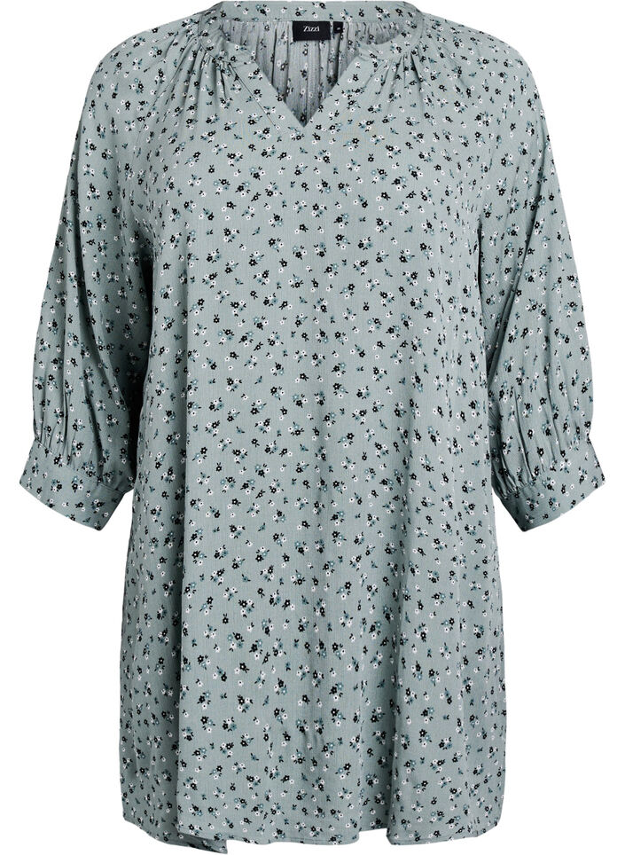 Tunic with floral print and 3/4 sleeves, Green, Packshot image number 0