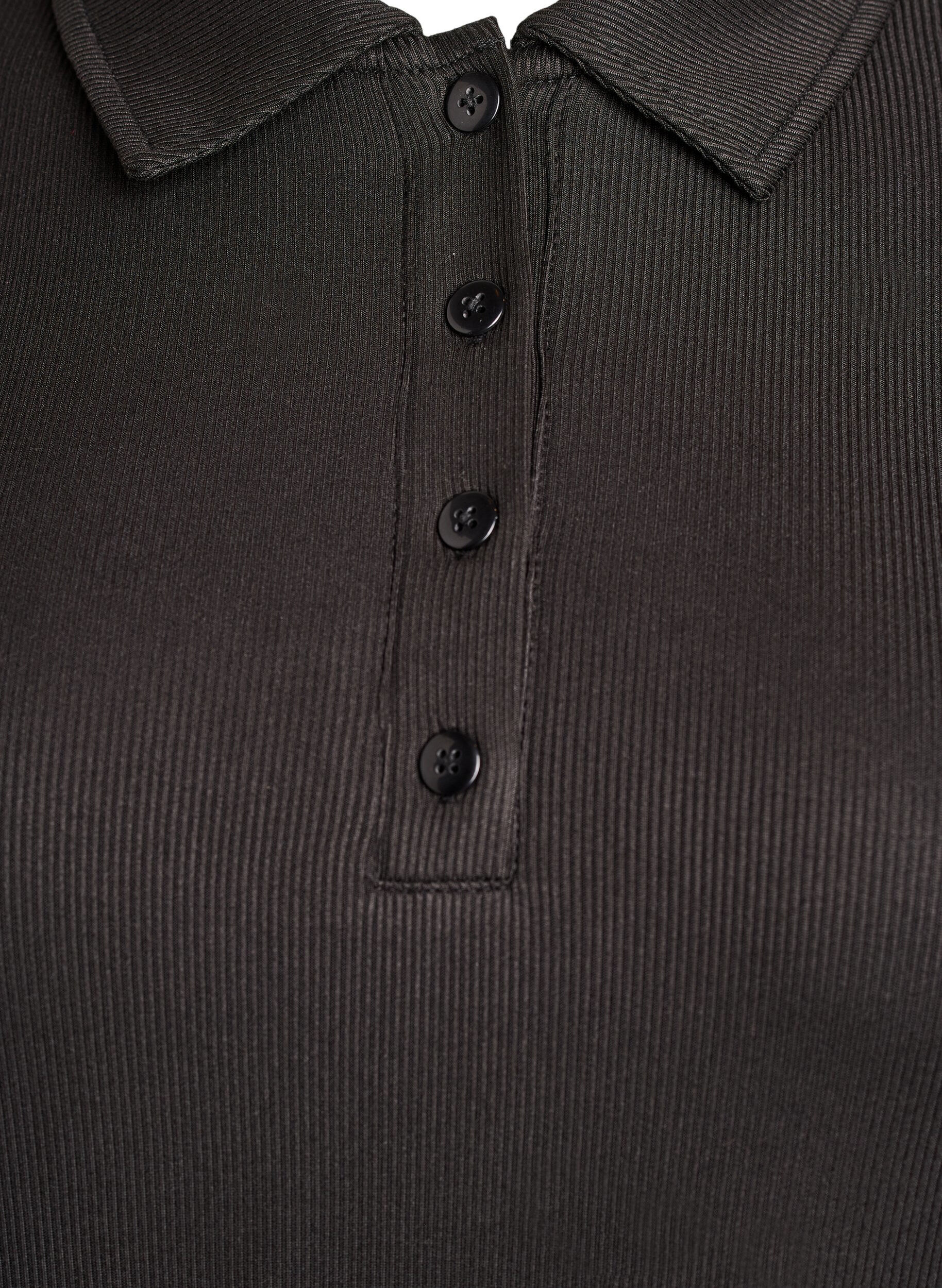 Zizzifashion Polo shirt in soft rib with long sleeves, Black, Packshot image number 2