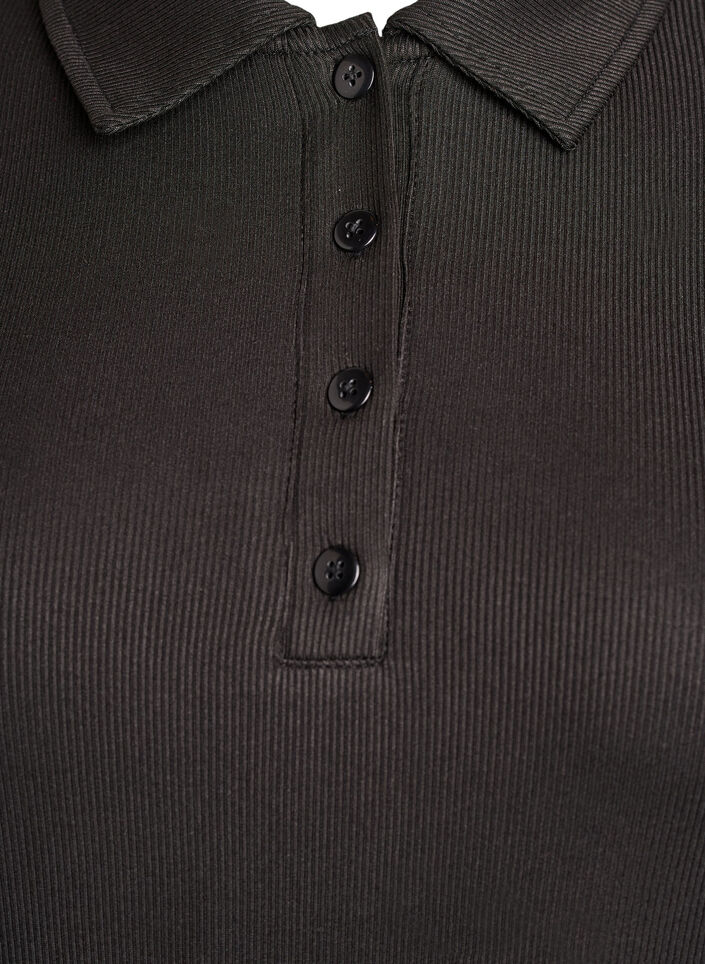Polo shirt in soft rib with long sleeves, Black, Packshot image number 2
