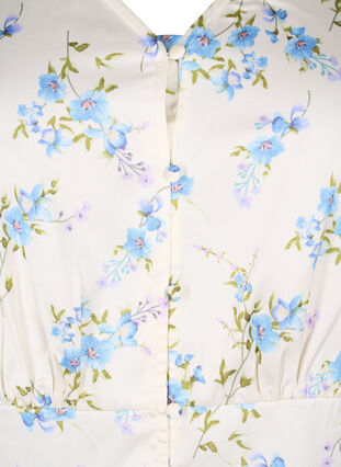 Floral satin blouse with puff sleeves, Off White Blue Fl., Packshot image number 2