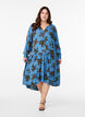 Printed viscose midi dress with long sleeves, Blue, Model image number 1