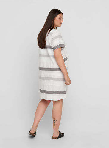 Striped, short-sleeved dress, White Stripe, Model image number 1