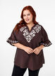 Short-sleeved blouse with print and ruffles, Brown, Model image number 0