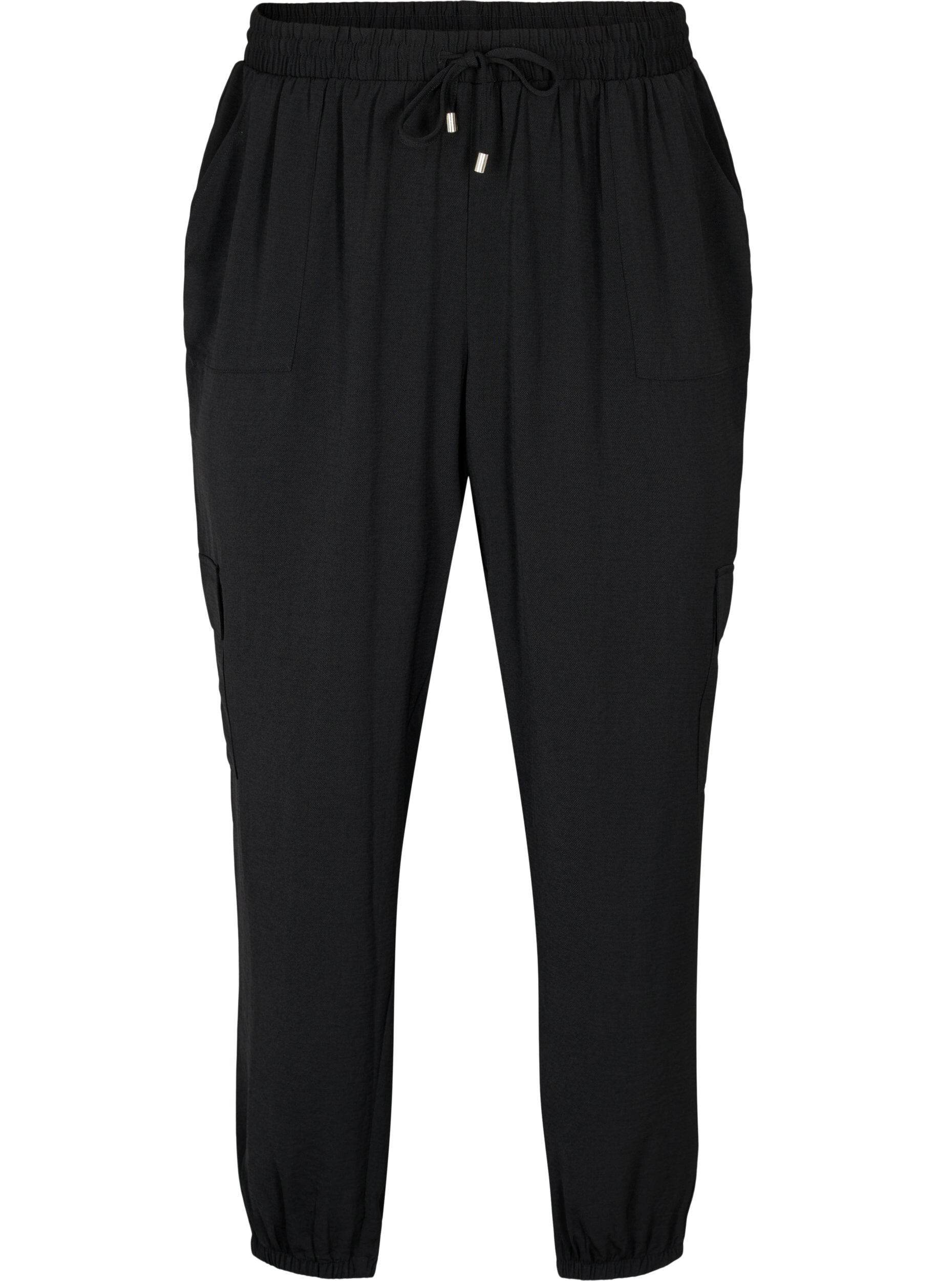 Zizzifashion Solid coloured trousers with large pockets, Black, Packshot image number 0