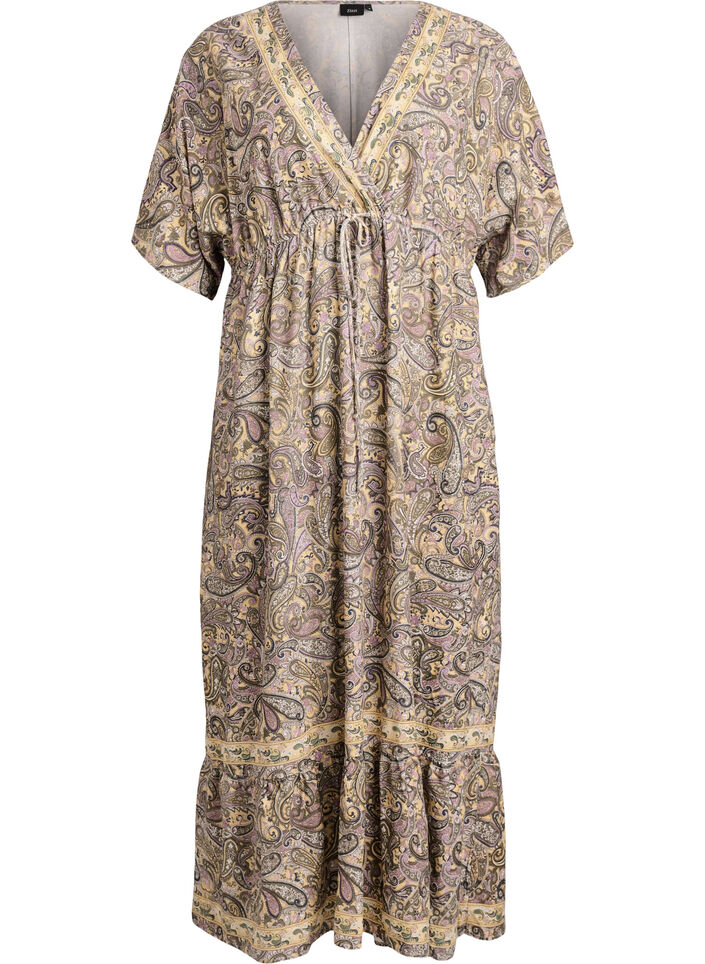 Viscose maxi dress with a paisley print, Yellow, Packshot image number 0
