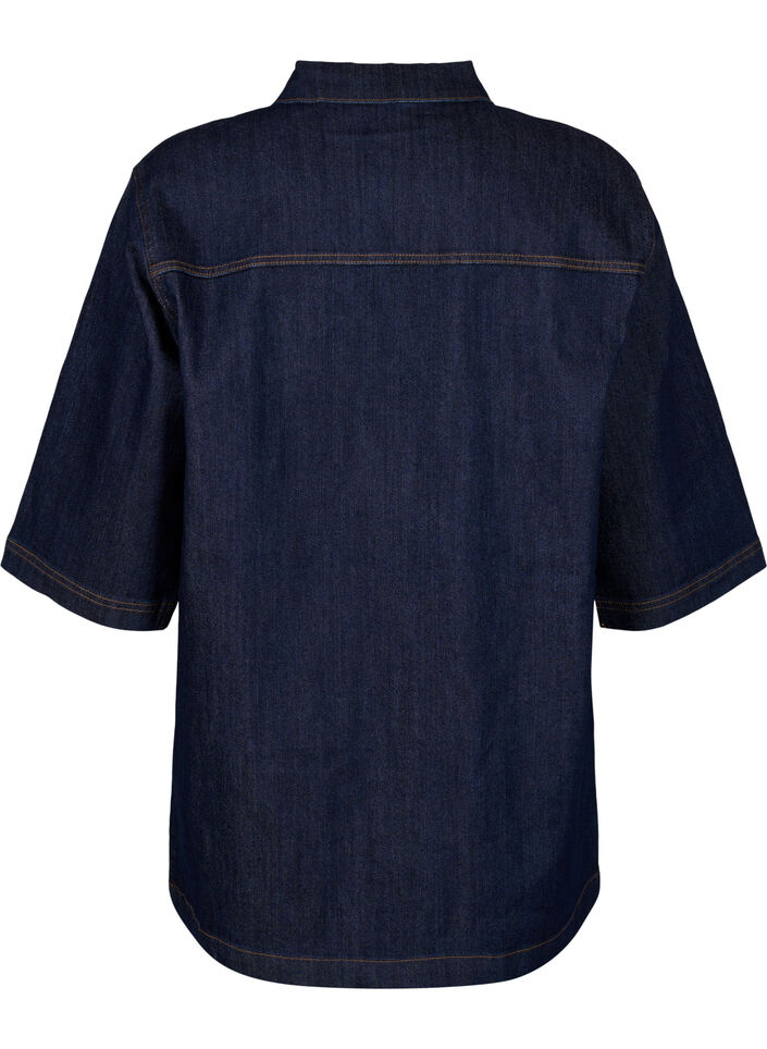 Denim dress with large pockets and 3/4 sleeves, Blue, Packshot image number 1