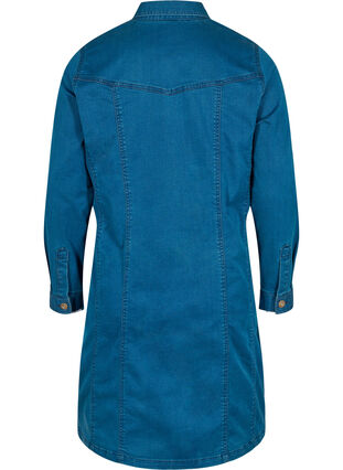 Denim dress with zip and collar, Dark blue denim, Packshot image number 1