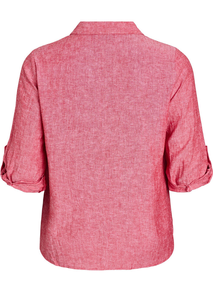 Shirt in linen and viscose with 3/4 sleeves, Red, Packshot image number 1
