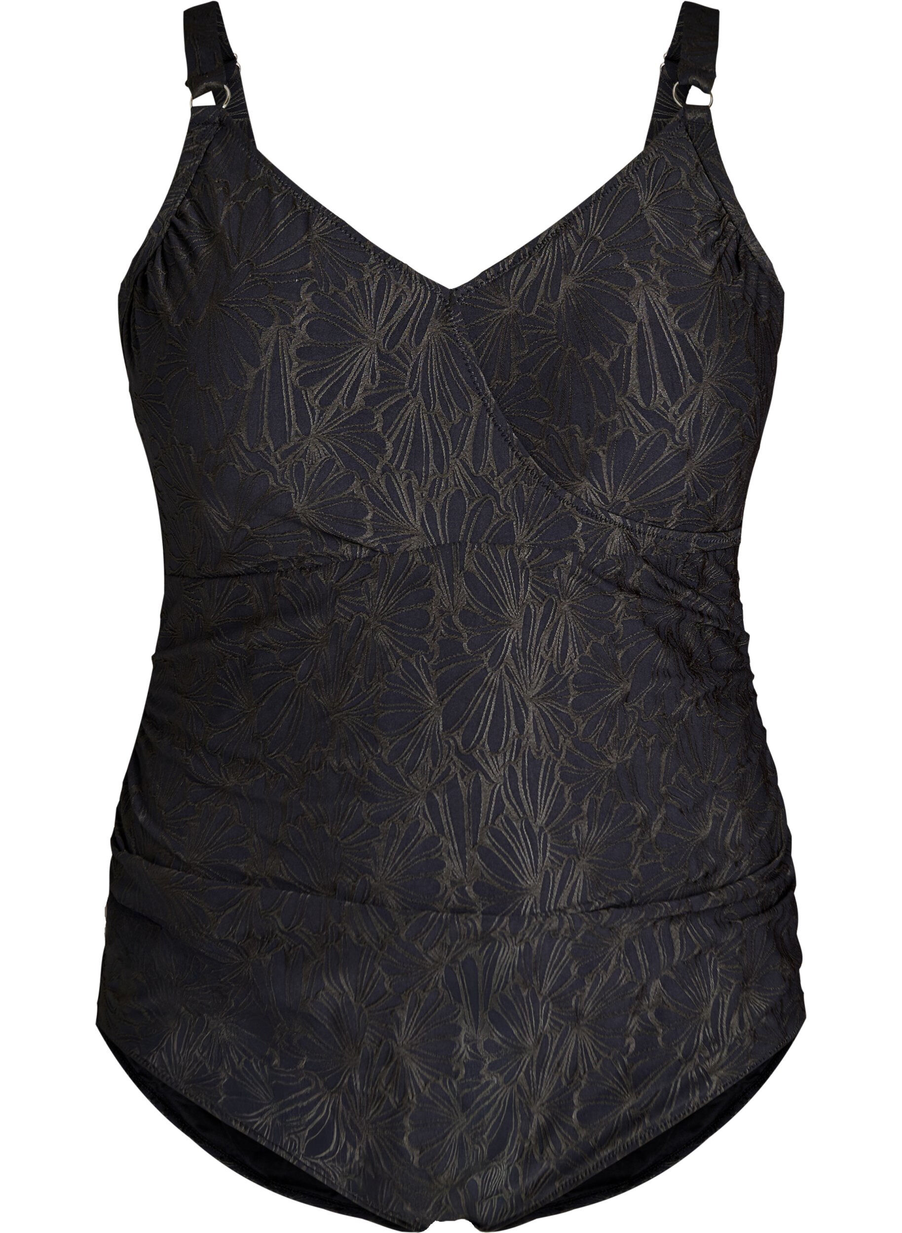 Zizzifashion Swimsuit with wrap detail and tone-on-tone floral texture, Dark Grey, Packshot image number 0