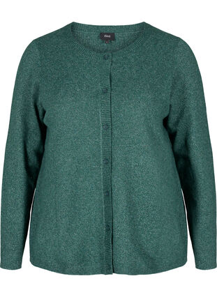 Short melange knitted cardigan with button fastening, Darkest Spruce Mel., Packshot image number 0