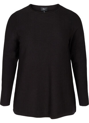 Ribbed knitted sweater with a round neck, Black, Packshot image number 0