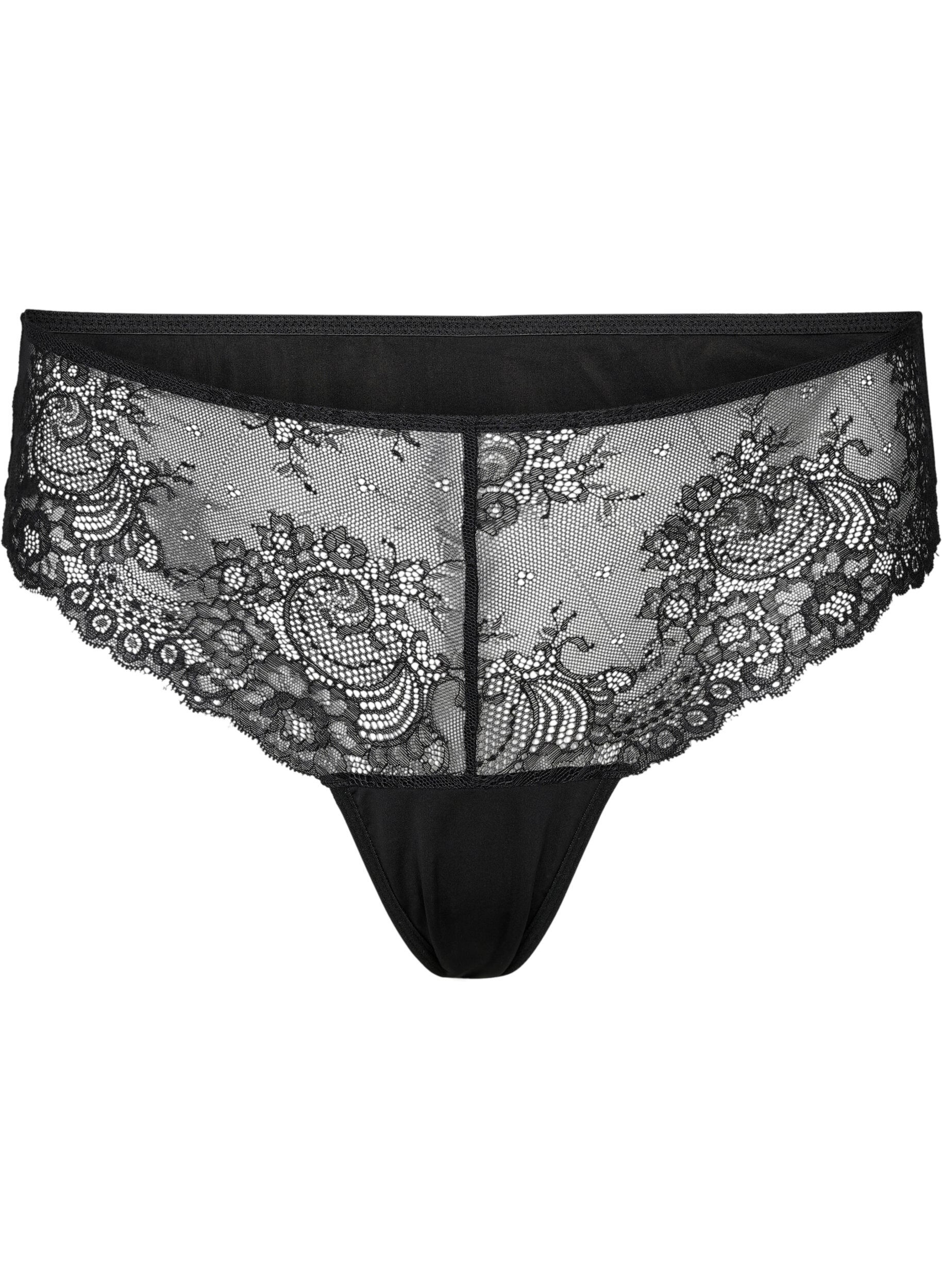Zizzifashion Lace g-string with regular waist, Black, Packshot image number 0
