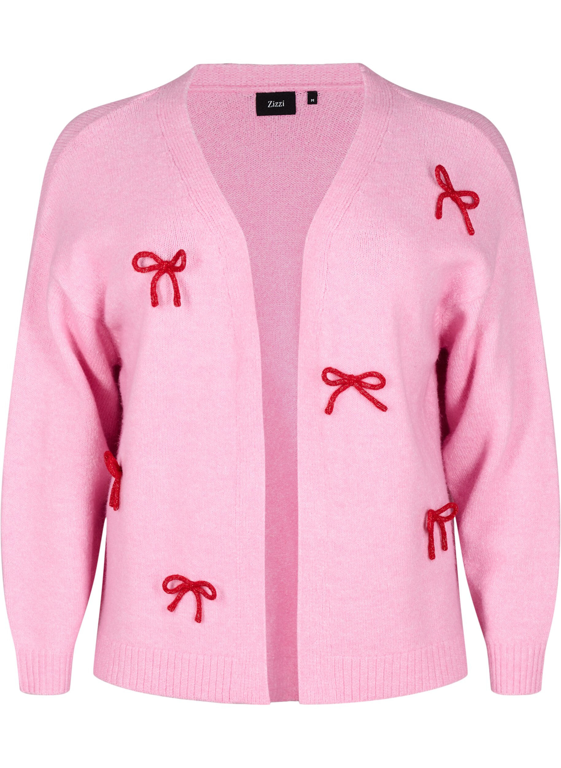 Zizzifashion Short knitted cardigan with bows, Begonia Pink Comb, Packshot image number 0