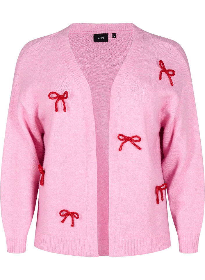 Short knitted cardigan with bows, Begonia Pink Comb, Packshot image number 0