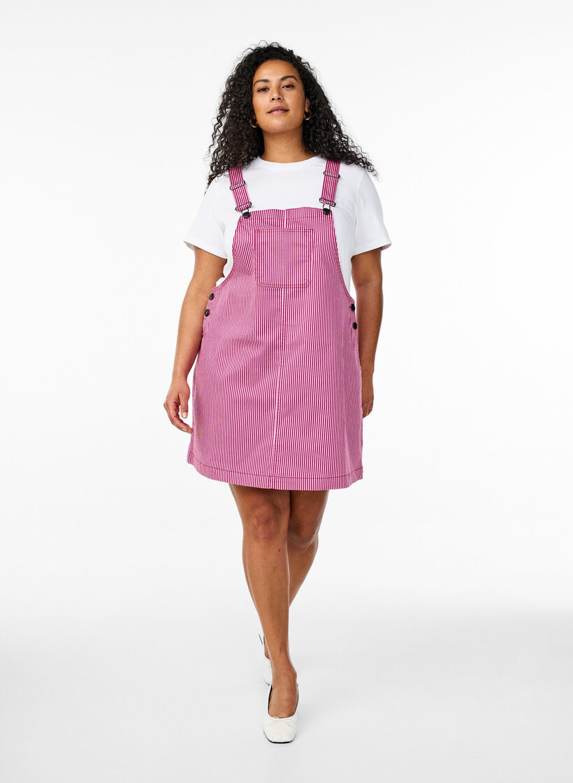 Short dungaree dress with stripes, Red Stripe, Model image number 2
