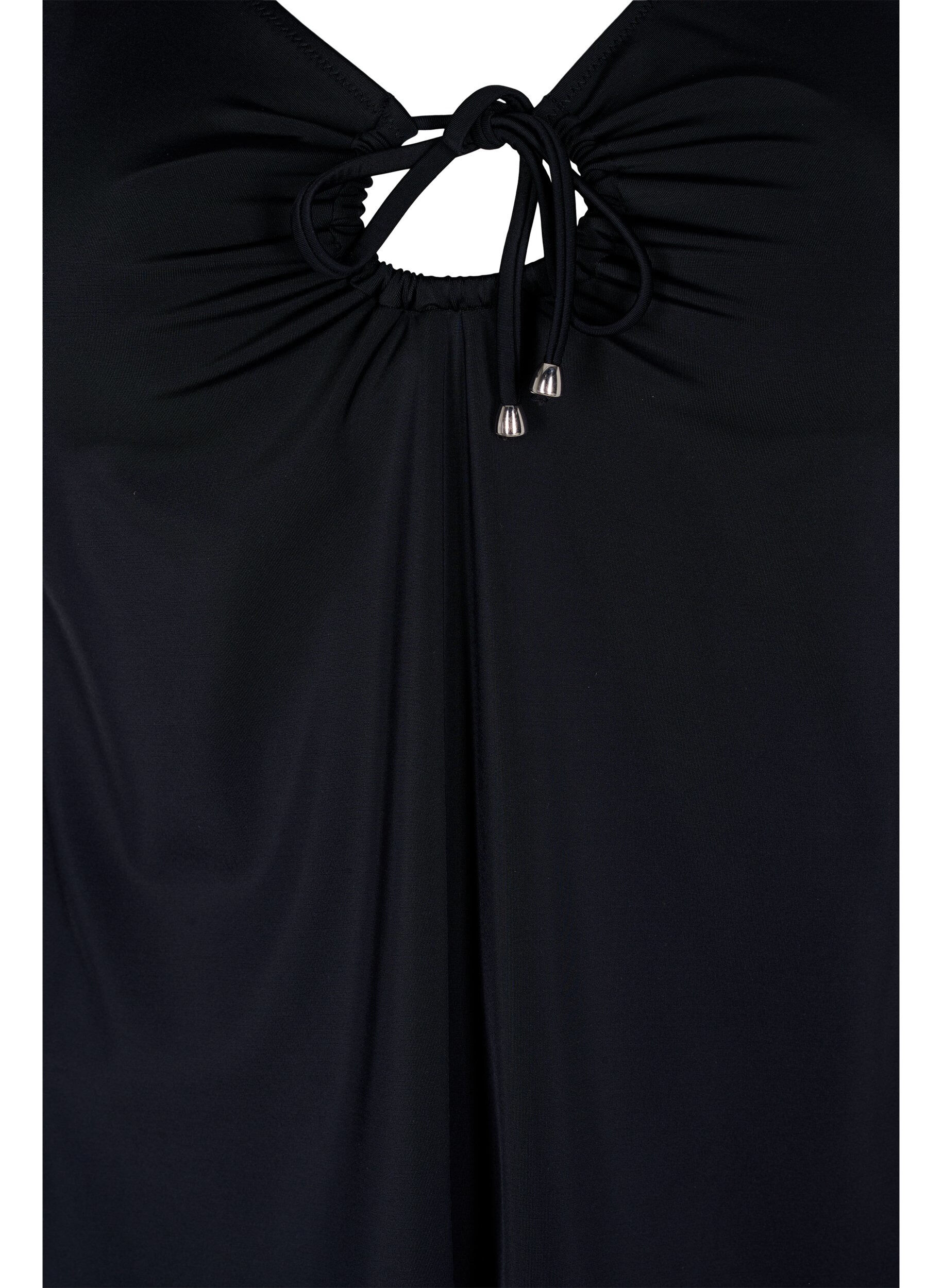 Zizzifashion Solid colour tankini with string detail, Black, Packshot image number 2