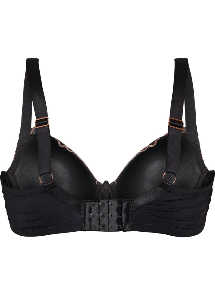 Moulded bra with floral embroidery, Black, Packshot image number 1