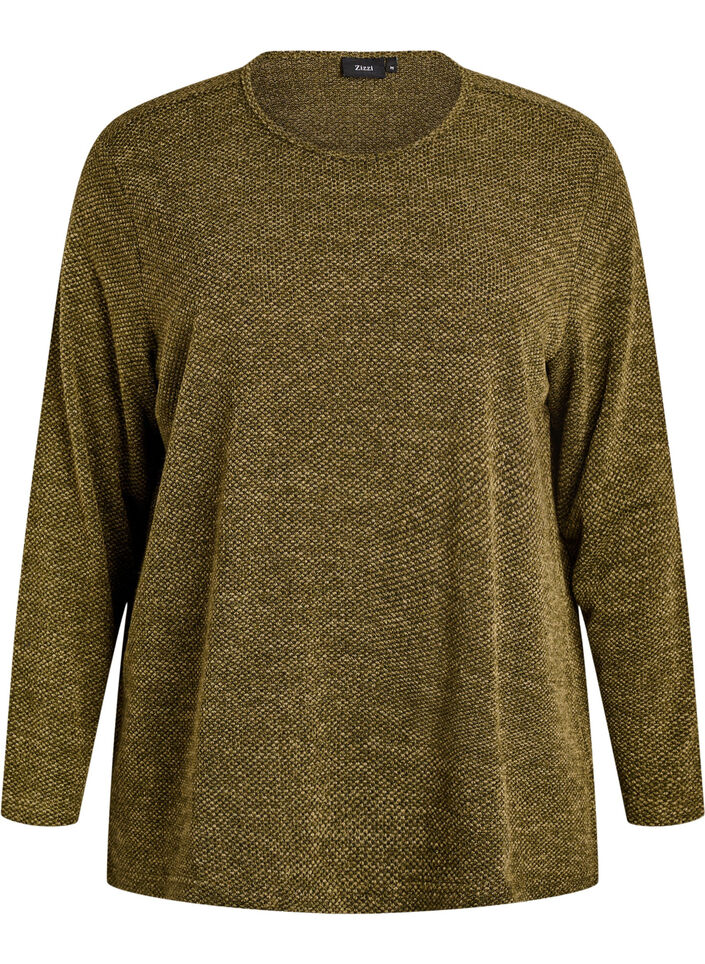 Long-sleeved blouse with texture, Green, Packshot image number 0