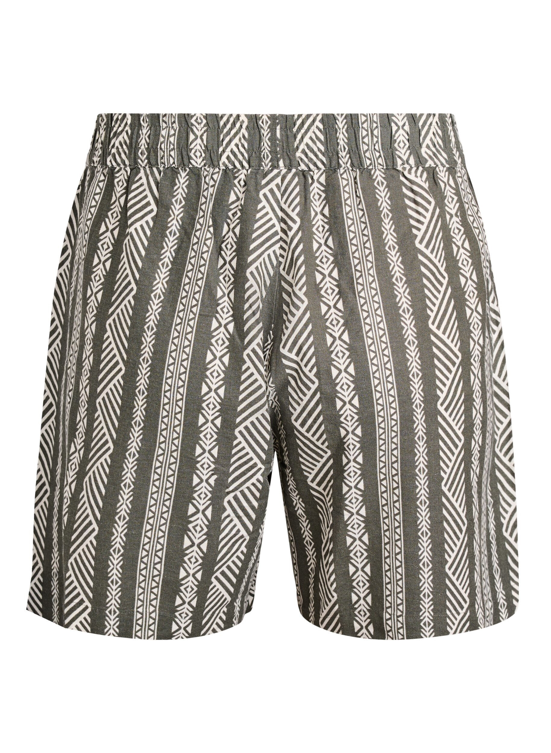 Zizzifashion Striped shorts in a linen-viscose blend, Green, Packshot image number 1
