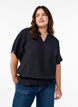 Blouse with short sleeves and a ruffled hem, Black, Model image number 0