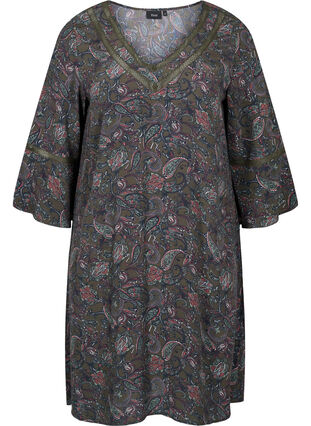 Viscose dress with A-line and paisley print, Green Paisley AOP, Packshot image number 0