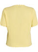 Short-sleeved knit blouse with openwork pattern and wavy edges, Yellow, Packshot image number 1