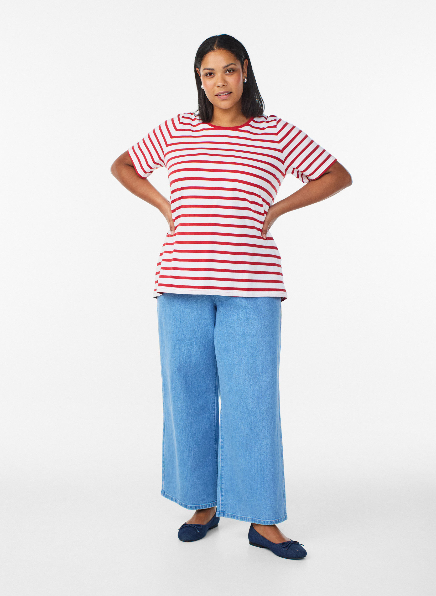 Zizzifashion Striped T-shirt in organic cotton, Red, Model image number 1