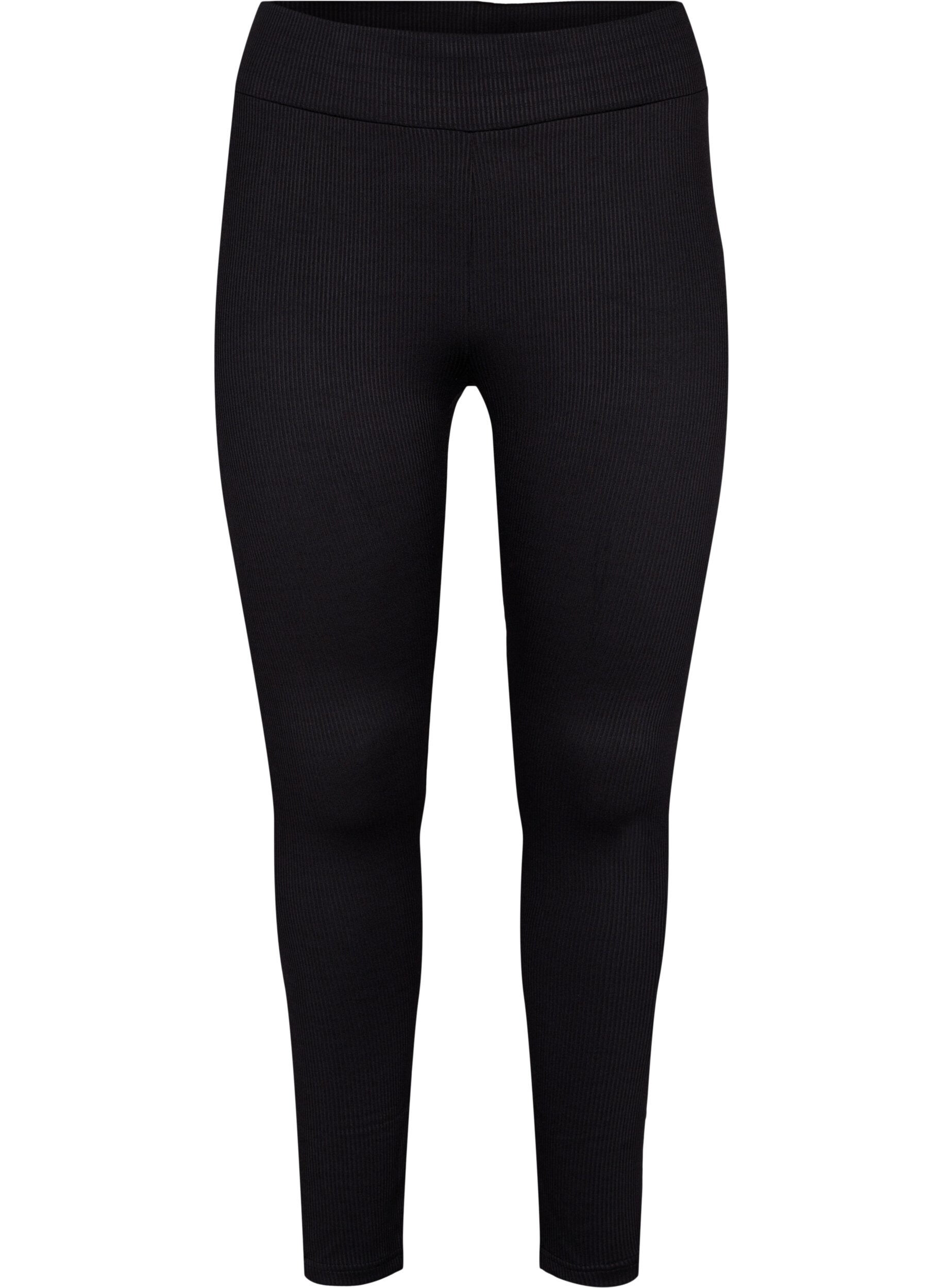 Zizzifashion Leggings with stretch and ribbed structure, Black, Packshot image number 0