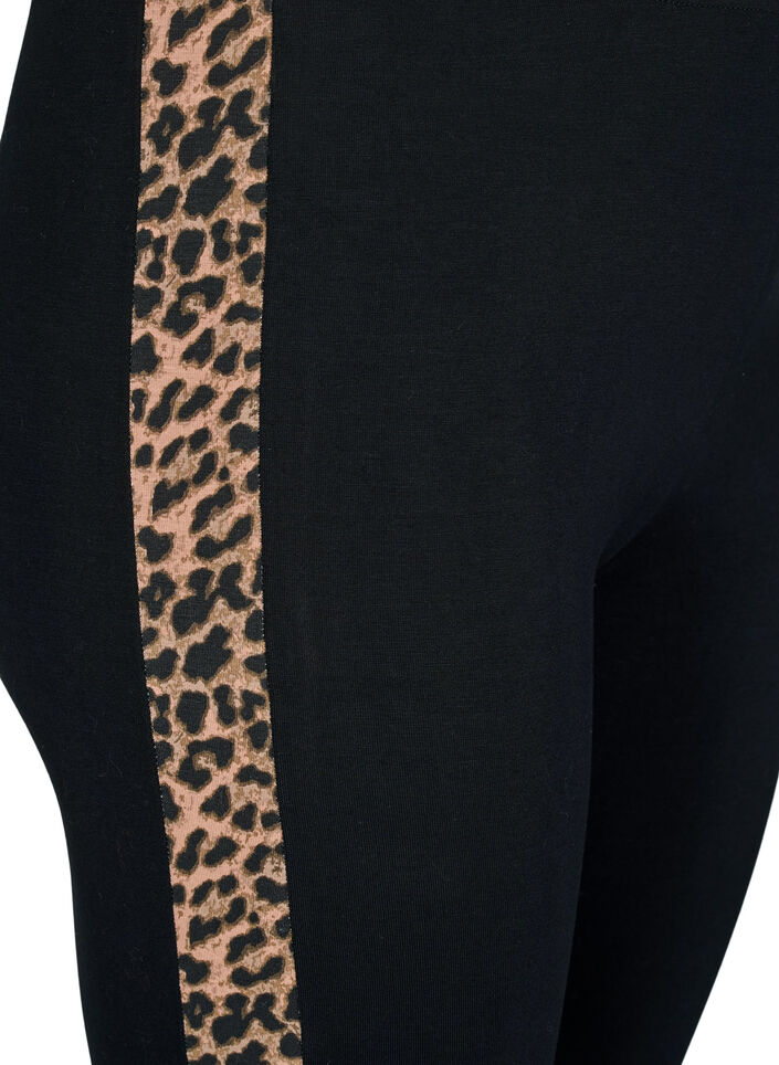 Viscose leggings with leopard print stripe, Black W. Leo, Packshot image number 2
