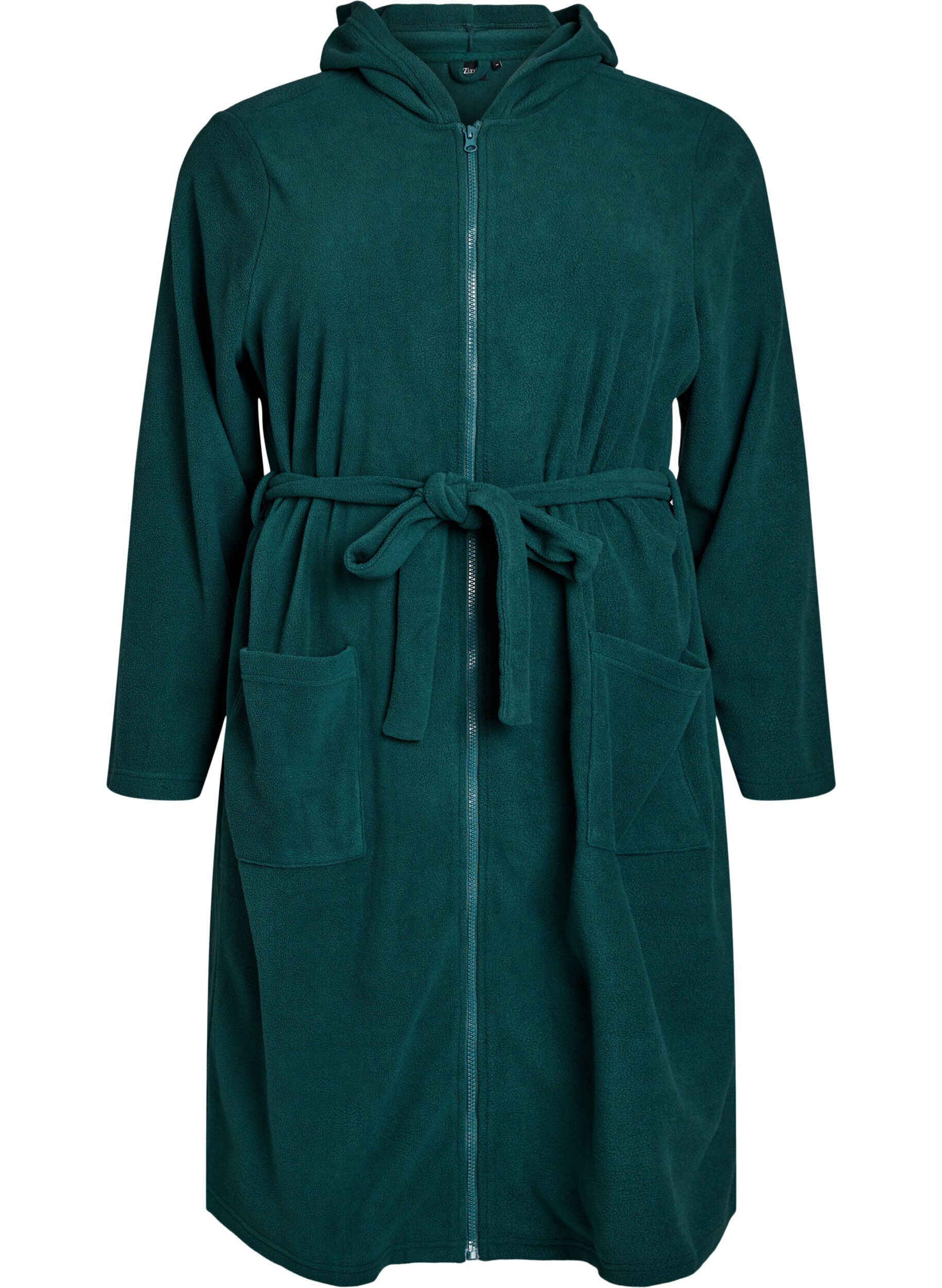 Zizzifashion Morning robe with zipper and hood, Green, Packshot image number 0