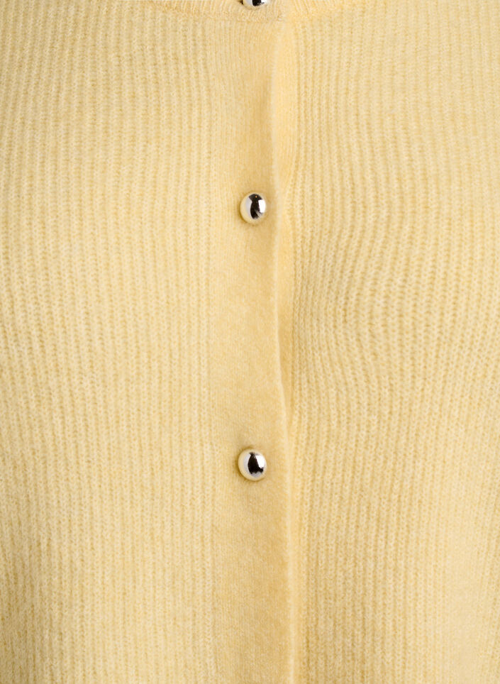 Short-sleeved knit cardigan with shiny ball buttons, Yellow, Packshot image number 2