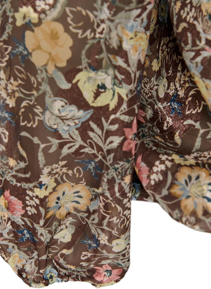 Blouse with floral print and balloon sleeves, Brown, Packshot image number 3