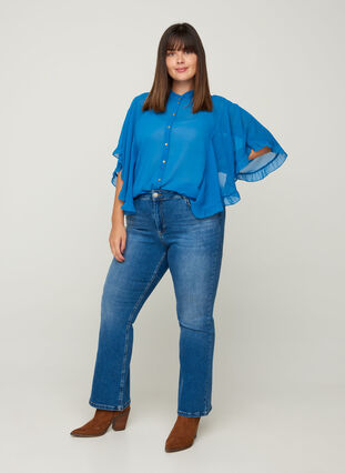 Short-sleeved blouse with ruffles, Blue ASS, Model image number 3