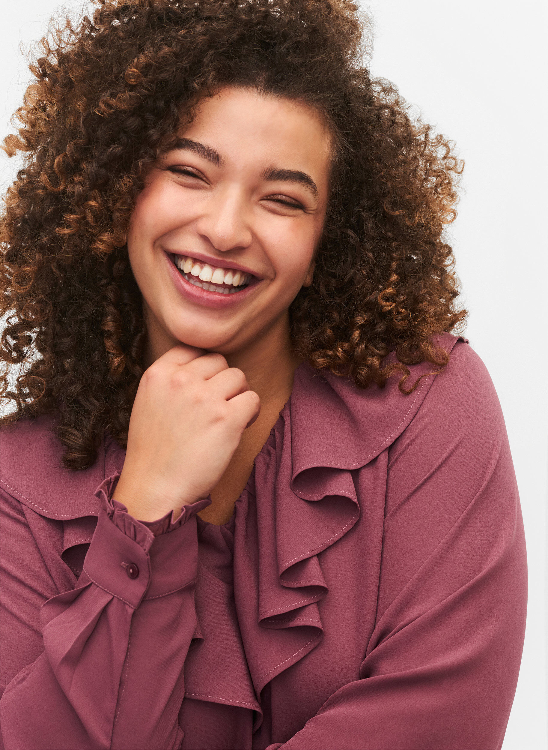 Zizzifashion Long sleeve ruffle blouse, Renaissance Rose, Model image number 2