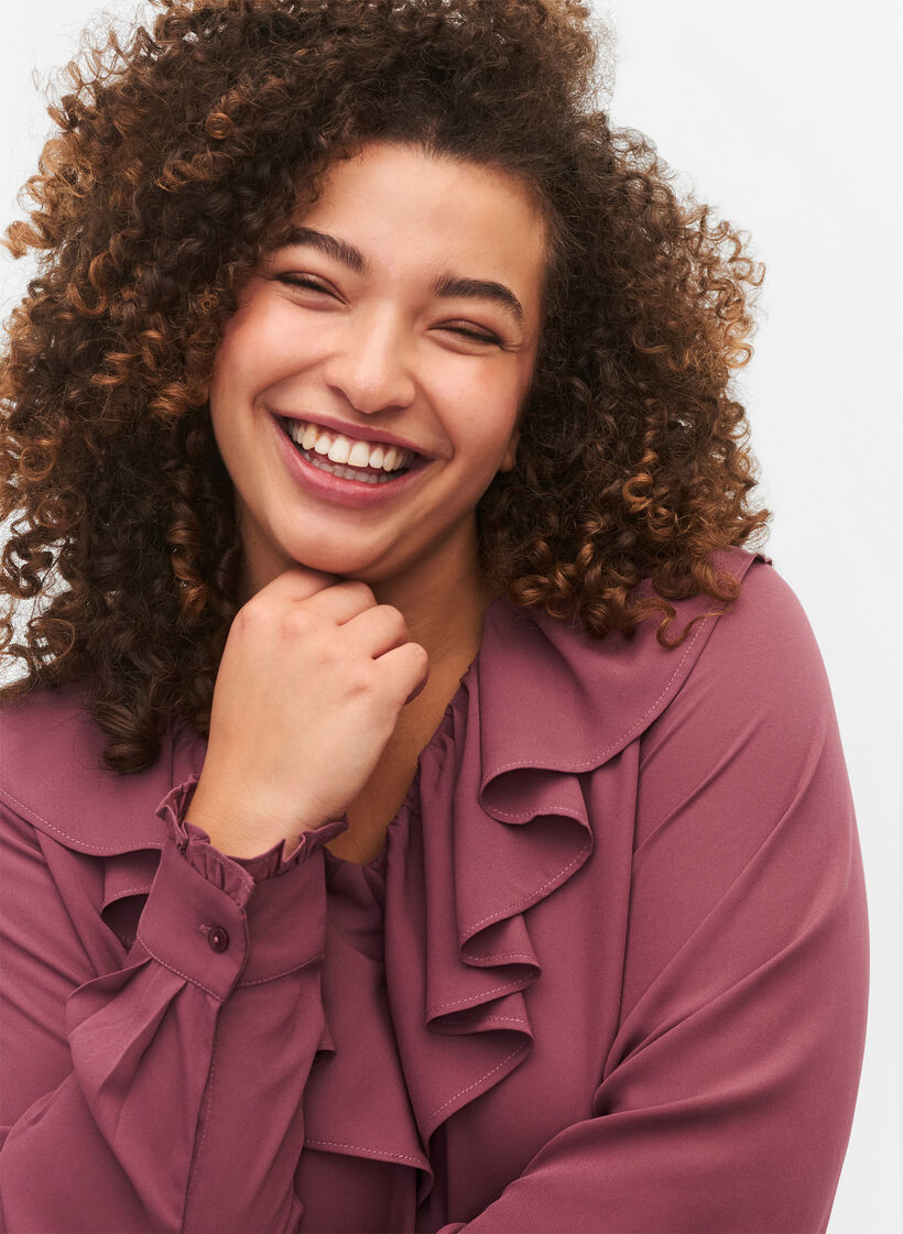 Long sleeve ruffle blouse, Renaissance Rose, Model image number 2