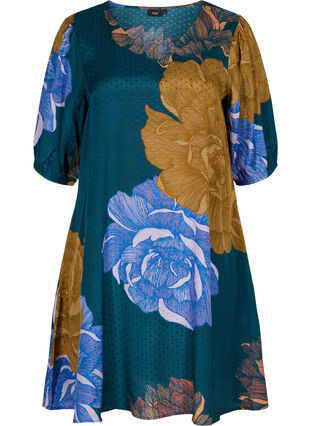 Short-sleeved, floral viscose dress, Reflecting Pond AOP, Packshot image number 0