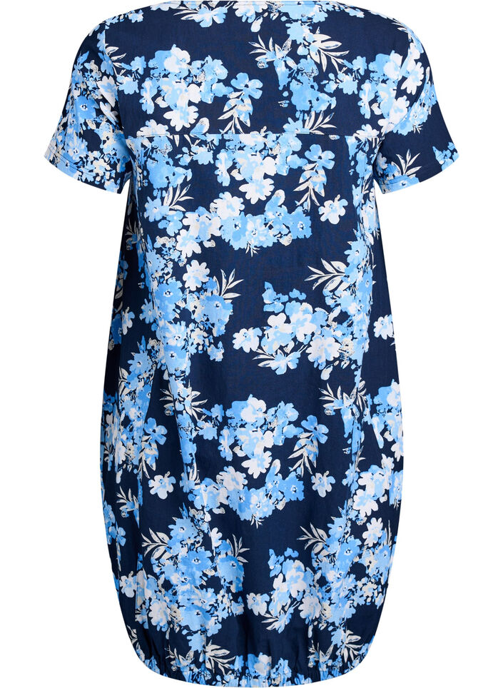 Short-sleeved cotton dress with print, Blue, Packshot image number 1